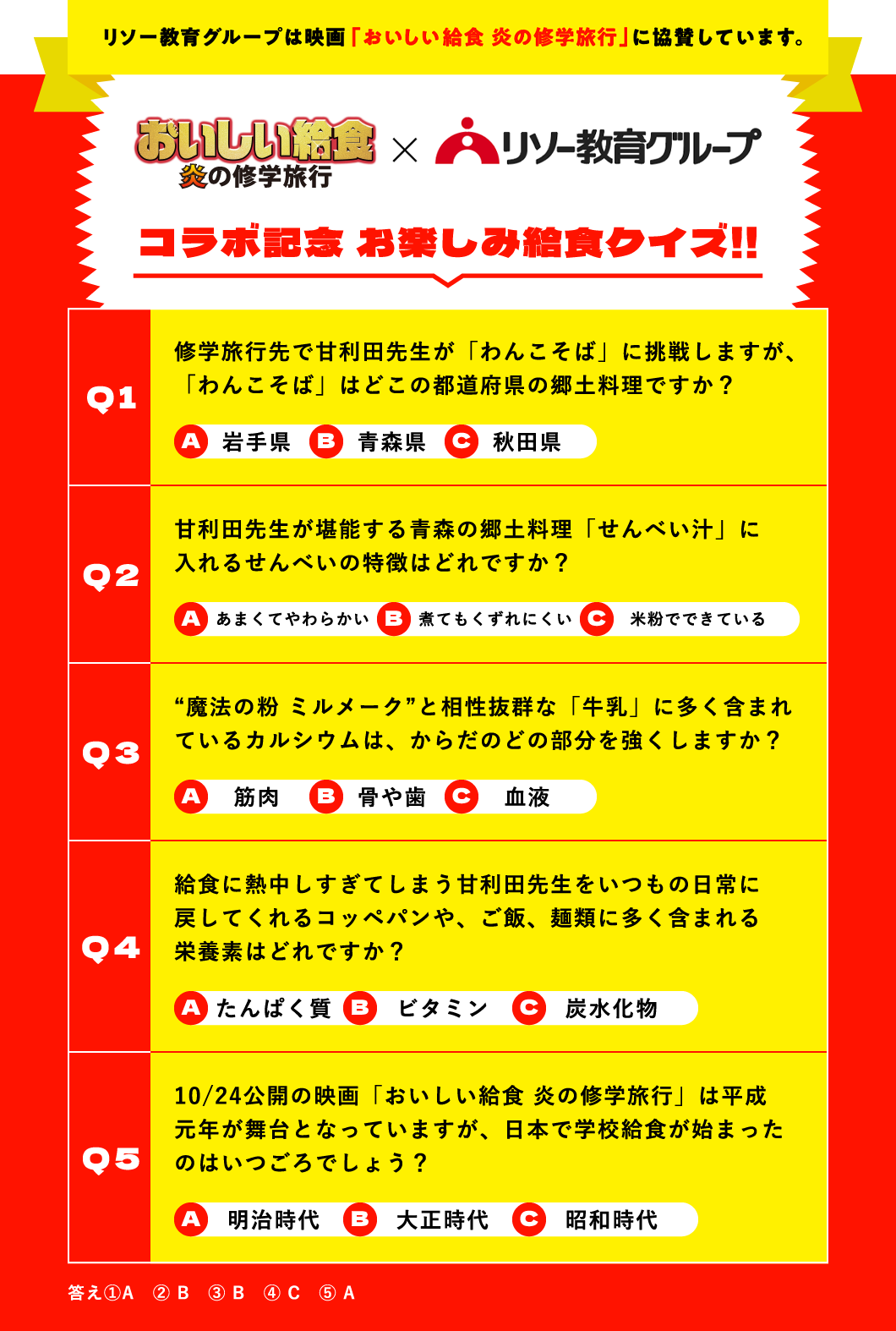 リソー教育グループは映画「おいしい給食～炎の修学旅行～」に協賛しています。