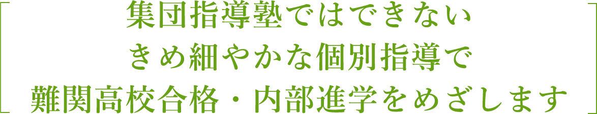 集団指導塾ではできない きめ細やかな個別指導で 難関高校合・内部進学格を目指します