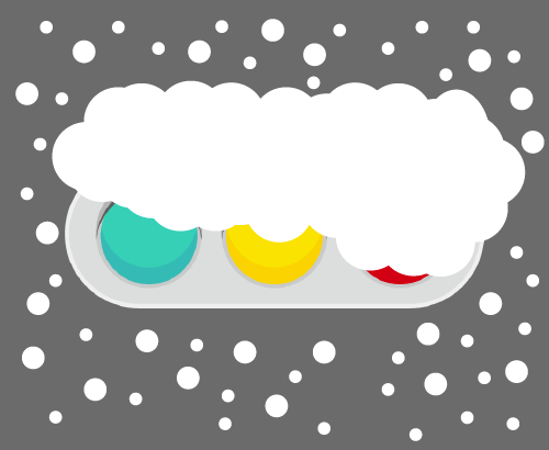 積雪によって赤信号が隠れている信号機