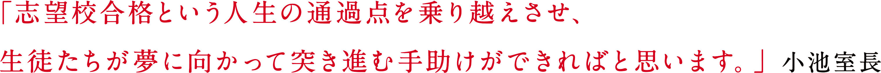 「志望校合格という人生の通過点を乗り越えさせ、生徒たちが夢に向かって突き進む手助けができればと思います。」